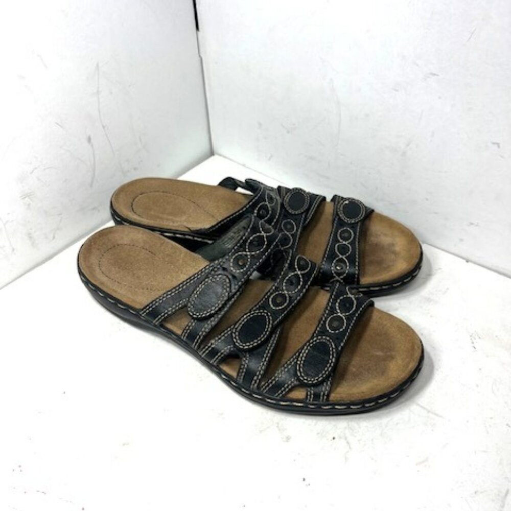 CLARKS Women's LEISA Cacti Slide Sandals Brown Triple Adjustable Strap Sz 8.5 M